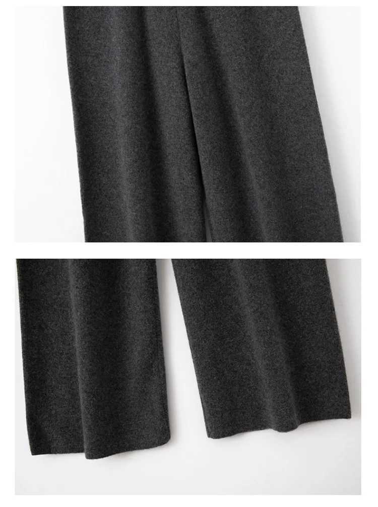 Autumn Winter Fashion Basic Women 100 Merino Wool Wide Leg Pants Simple Style Cashmere Knitted Trousers Loose Casual PantsT251022