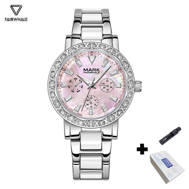 Mark Fairwhale Dress Pink Diamond Watch For Women Fashion Ceramic Chain Quartz Watch Brilliant Beimu Wristwatch Ladies 251021