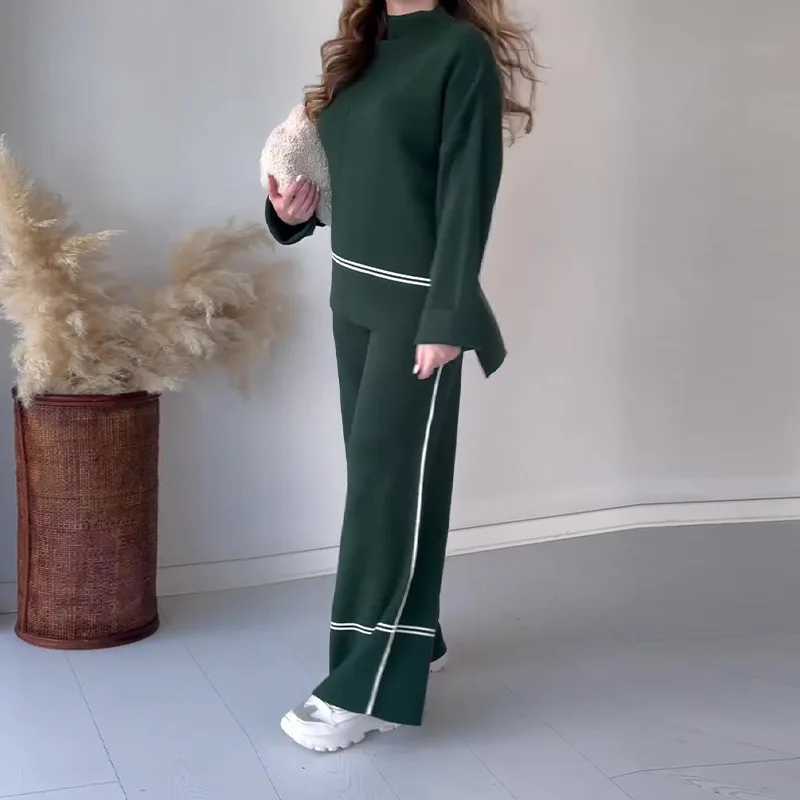 2 Piece Set Women Autumn 2025 Clothing Fashion Long Sleeve Casual Top Loose High Waist Flared Pants Set Casual Streetwear SetsT251022