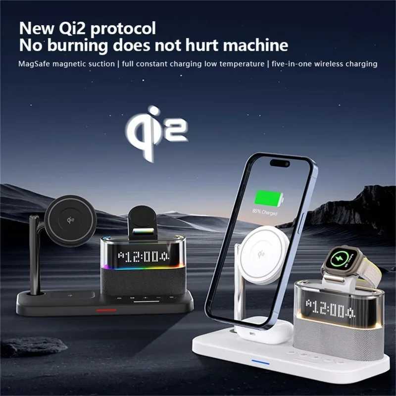 Qi2 5 In 1 Magnetic Wireless Charger Stand LED Night Light Alarm Clock for iPhone IWatch Airpods Fast Charging Station J251114