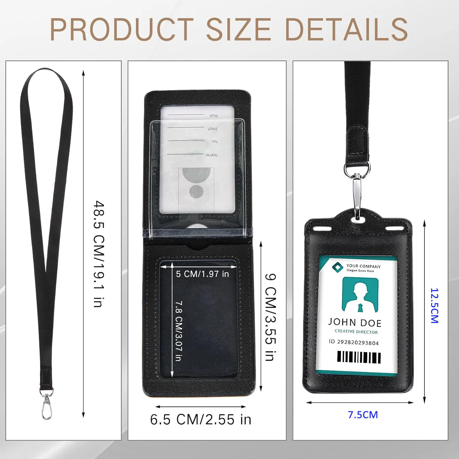 Retractable Reel Heavy Duty Carabiner Leather Card Badge Holders and Clear ID Window for Office Staffs Student Teacher Couriers 251023