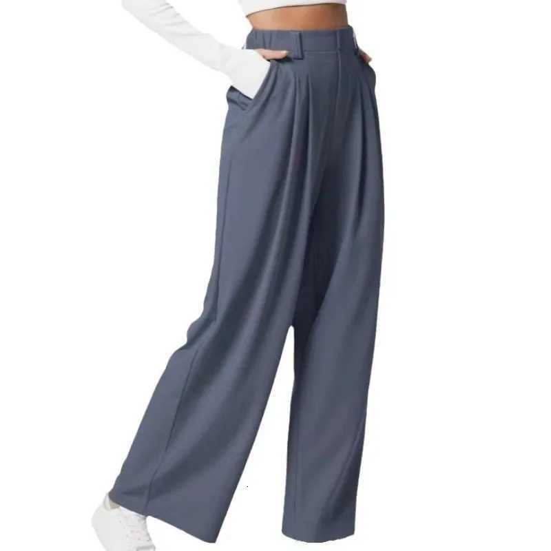Womens Solid Color Pocket Straight Tube Loose Stretch Yoga Pants Streetwear Stretchy Palazzo Pants for Women Baggy Joggers PantsT251022