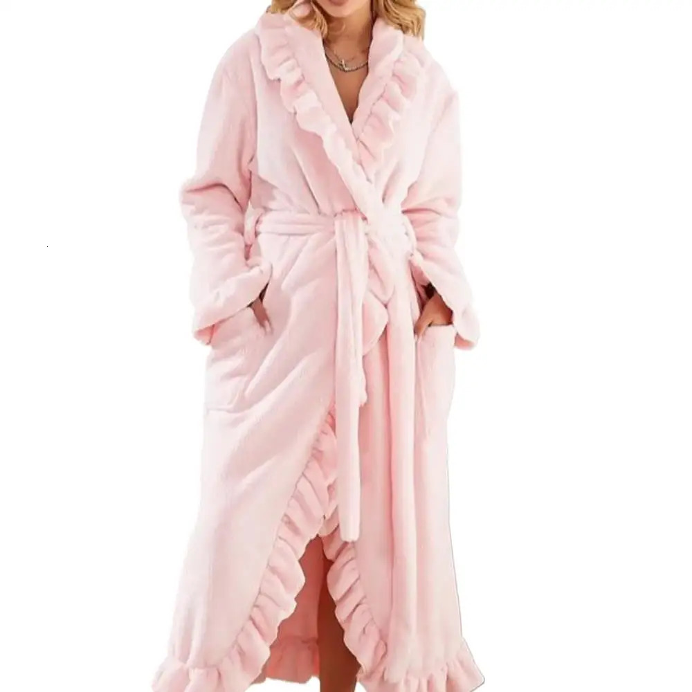Rosa Rosso Morbido Caldo Pile Volant Abito Da Sposa Accappatoio Abito Da Donna …
