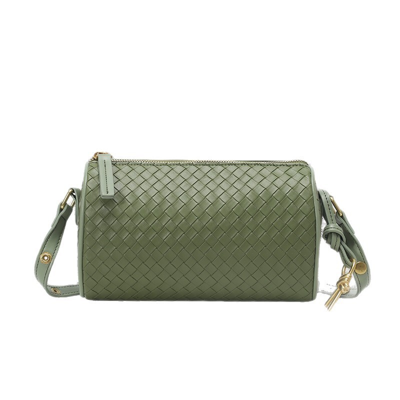 Luxury Brand Designer Bag Bag Woven Texture Single Shoulder Bag Boston Cylinder Bag Large Capacity Commuter Wide Strap Crossbody Bag 2025 New Model