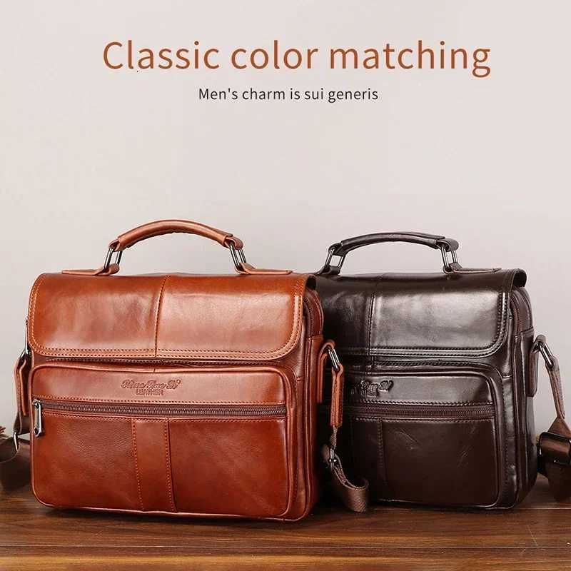 Vintage Luxury Handbag Cowhide Tote Shoulder Genuine Leather Briefcase for Man Business Messenger Crossbody Side Cross Bag W251022