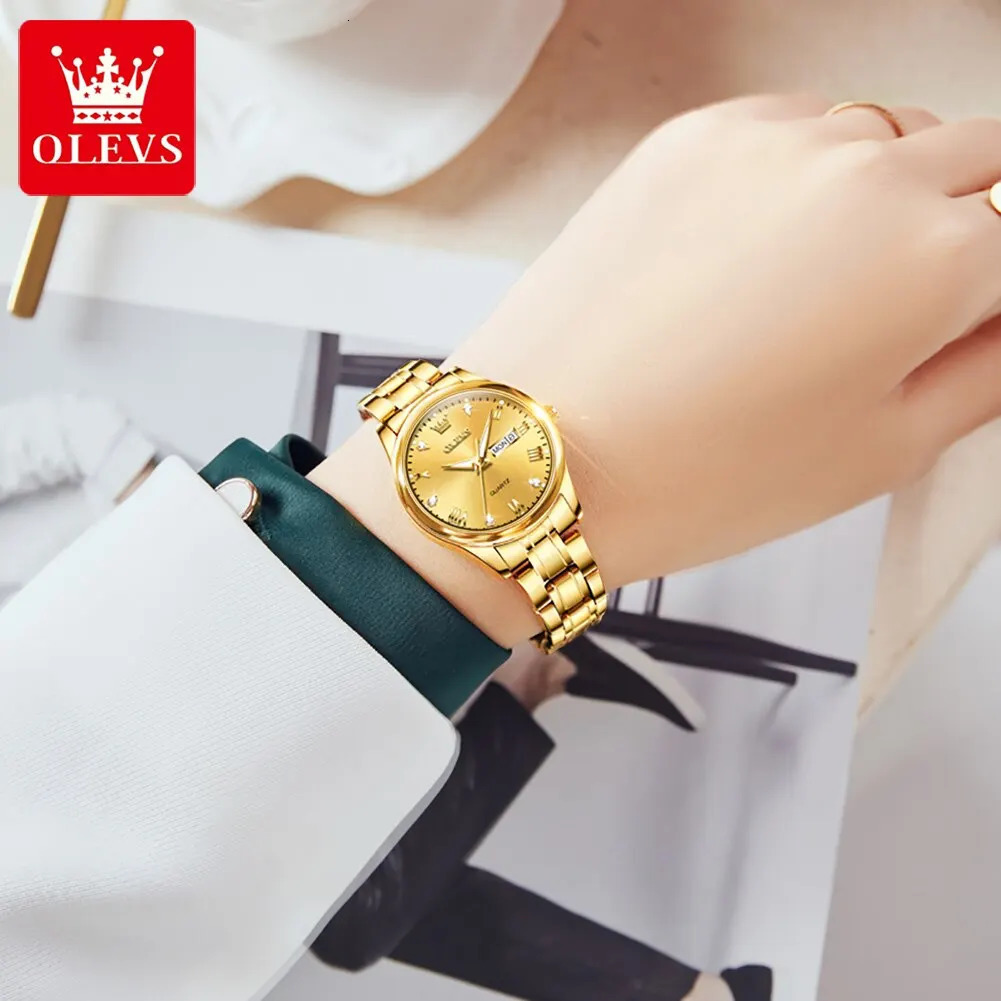 OLEVS Women Wrist Watch Original Watches for Ladies Waterproof Stainless Steel Quartz Woman Wristwatch Gold Reloj Hombre 251027w