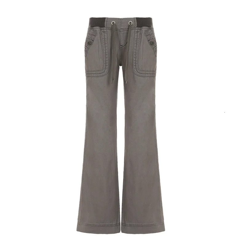 Retro Laceup Low Rise Pants Streetwear Patchwork Loose Casual for Women Harajuku Straight Trousers Korean Fashion 251022