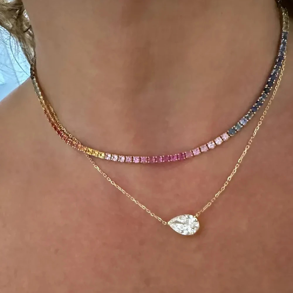 13 Waterdrop Solitaire Pendant Necklace with certificate 925 Sterling Silver Pear Cut Diamond Neckchain Woman 251010