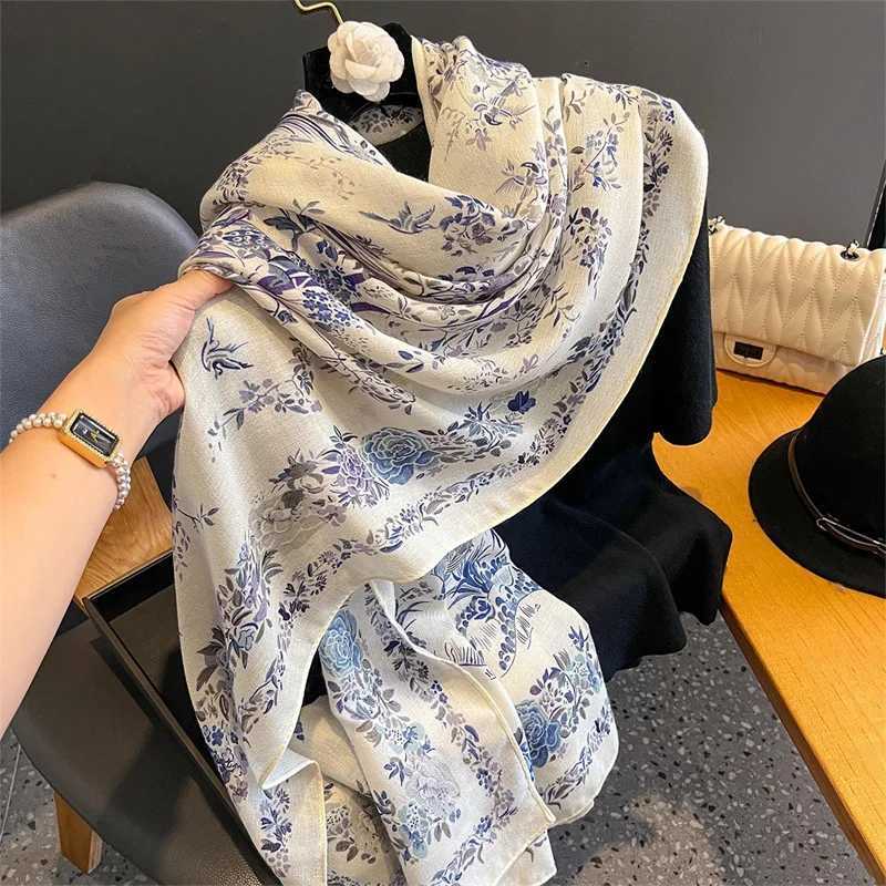 New Spring Women Cotton Scarf Beach Hijab Shawls and Wraps 2024 Luxury Brand Flower Female Foulard Echarpe Designer Bandana J251118