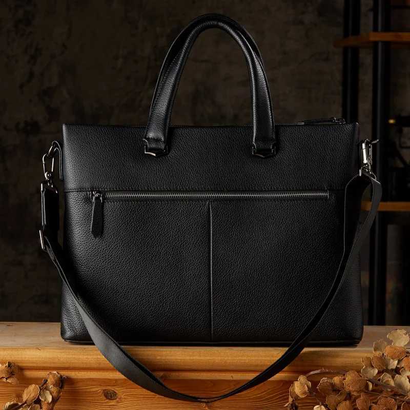 2025 New Genuine Leather Mens Handbag Business Casual Briefcase Horizontal 14 Inch Laptop Bag Shoulder Messenger Bags Fashion W251022