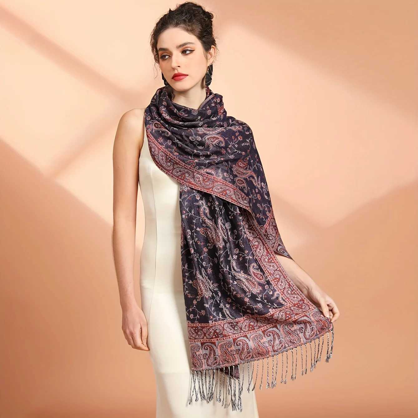 Thick Scarf Shawl Wrap Paisley Jacquard Stoles Vintage Cashew Scarves Printed Cotton Tippet Sunscreen Hijab J251118
