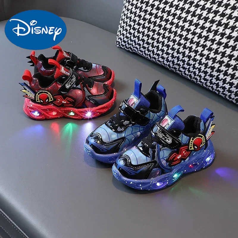 Disney Mickey Mouse Boy Spring and Autumn Girl LED Sports Shoes Running Shoes Lighting Sneakers Cartoon Leather Casual Shoes H251022