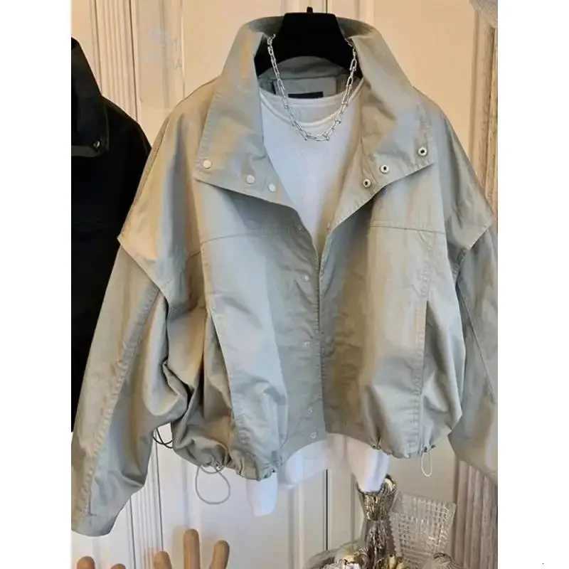 New 2025 Womens Short Jacket Windbreaker Loose Small Size Popular Female Outerwear Full Sleeve Square Collar Chinese Origin Y251105