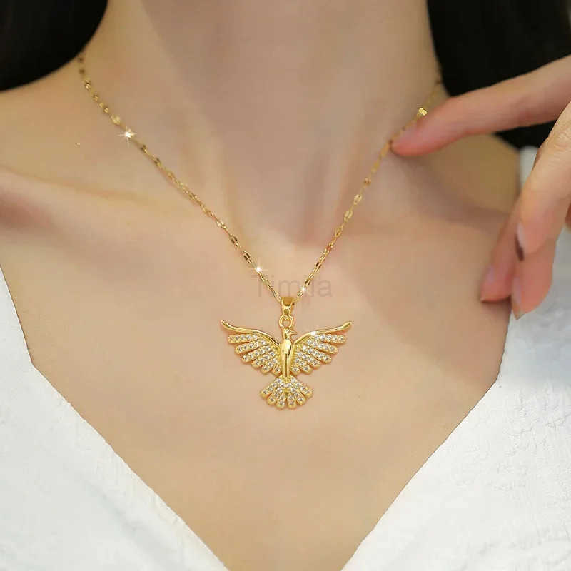DIEYURO 316L Stainless Steel Phoenix Eagles Pendant Necklace For Women Girl 2023 New Trend Choker Neck Chain Jewelry Gift Party U251022