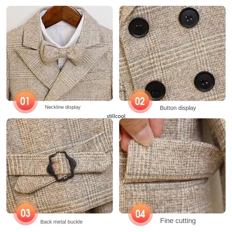Boys Suit for Wedding Thick Children Pograph Performance Costume Khaki Elegant Kids Birthday Party Tuxedo Formal Blazer Set 251021