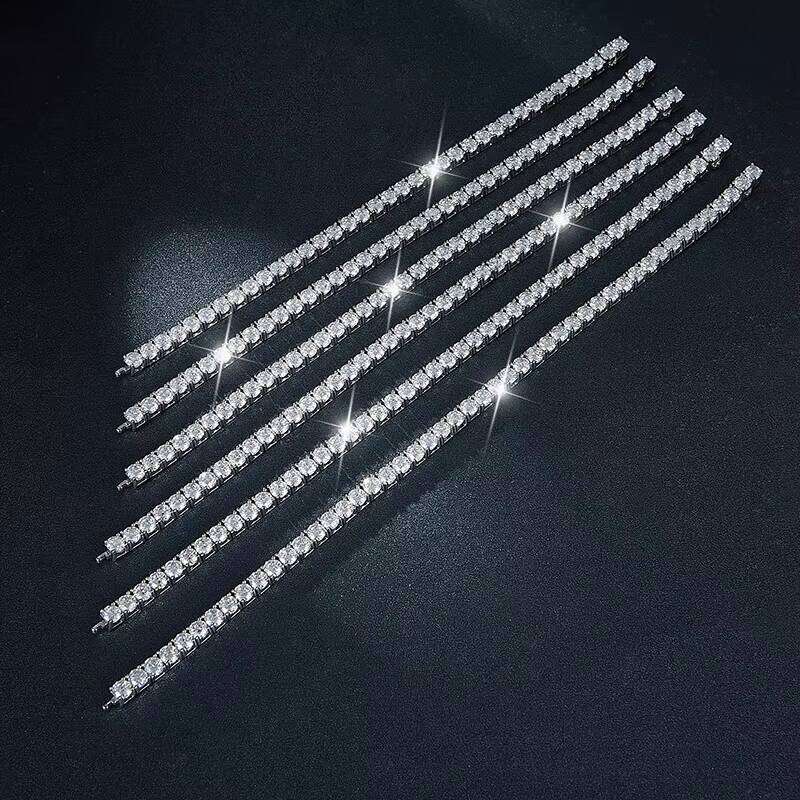 Classic Blue 4mm Sier Tennis Chain Moissanite Bracelet for Women Elegant Jewelry Bangle