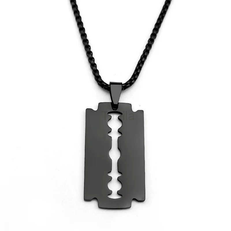 Gothic Blade Razor Pendant Necklaces Men Stainless Steel Black Goth Male Chain Necklace Grunge y2k emo Jewelry collier homme U251022