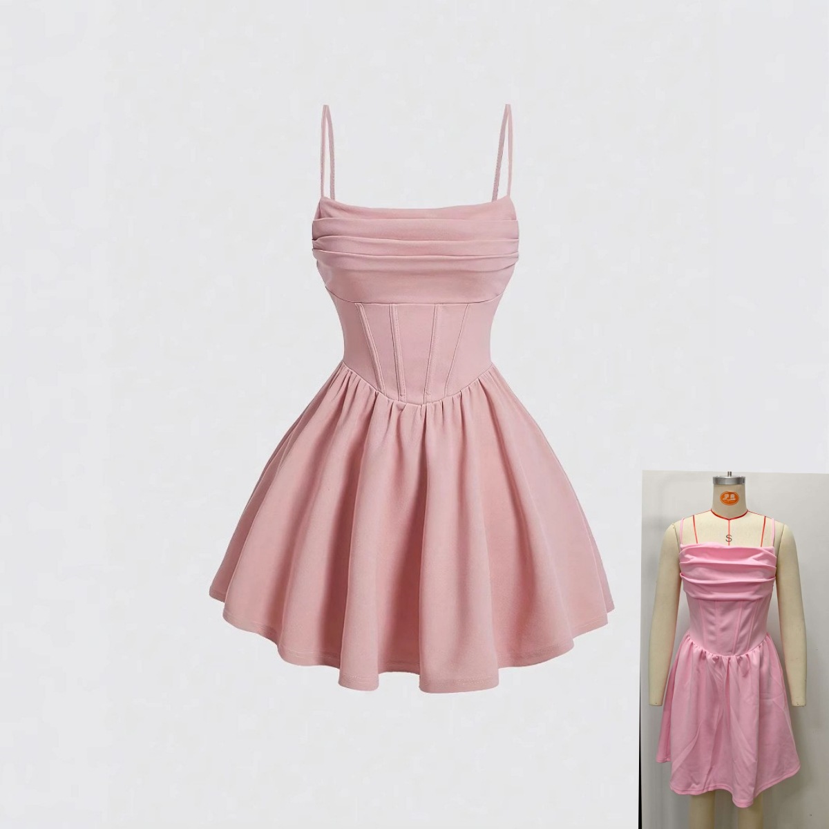 H11220 European and American summer new fashion sexy dress solid color pleated back zipper suspender dress