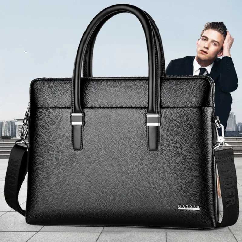 Mens PU leather handbag large capacity business laptop briefcase commuter crossbody bag high quality shoulder computer bag W251022