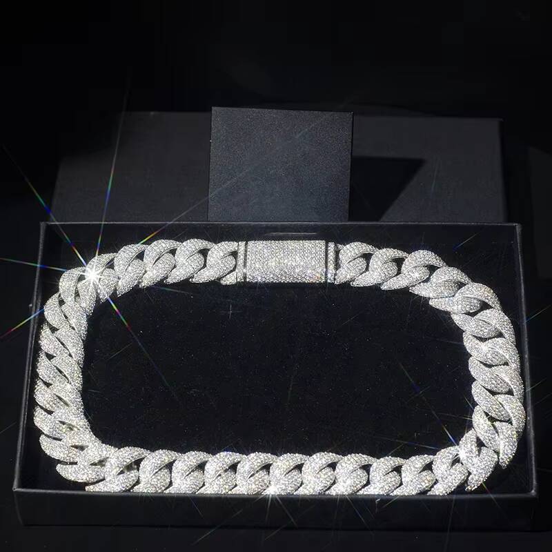 Pass Diamond Tester GRA Hip Hop Style S925 Silver Iced Out Bling 3 Rows 10mm 12mm 14mm VVS Moissanite Cuban Link Chain for Men