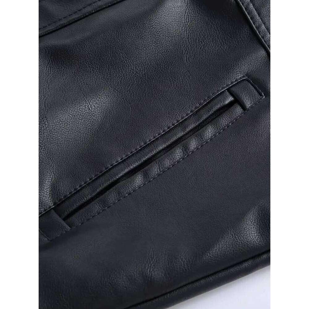 Man Casual Fashion Motorcycle Slim Fit Lapel PU Jackets Autumn Anti-Wind Leather Coat Male