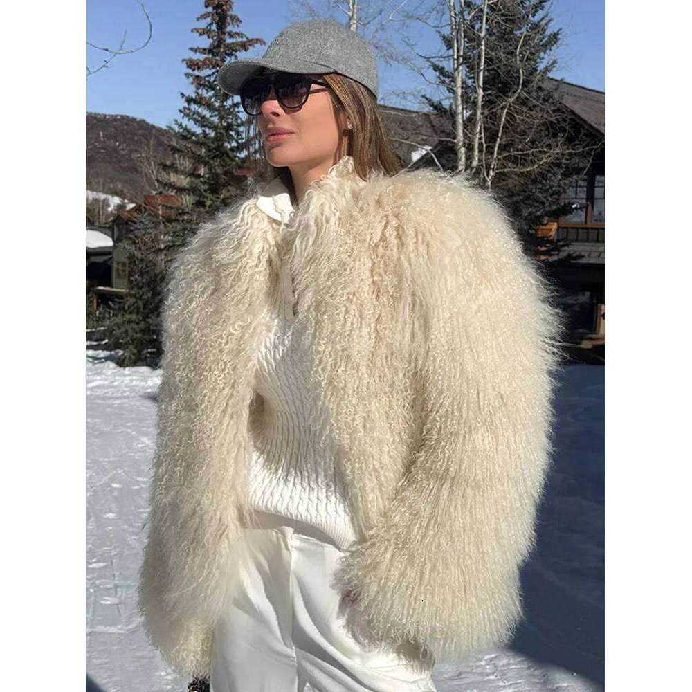 Green Fluffy Faux Fur Jacket Women Fashion Lapel Long Sleeve Loose Warm Coat 2025 Winter Lady High Street Outerwear