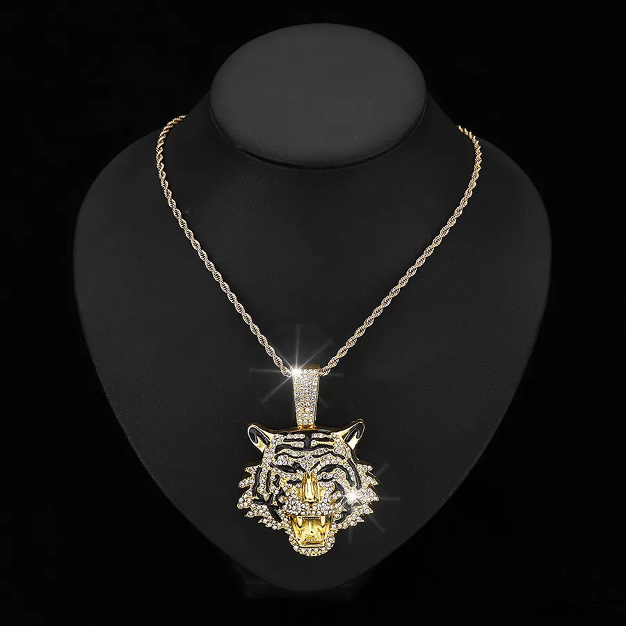 Men's Alloy Cuban Chain Necklace With 3D Tiger Pendant - Hip Hop Style Statement Jewelry Ddmyday