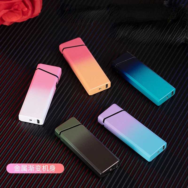 2023 Douyin Popular Portable Gradient Color USB Rechargeable Double Arc Lighter Cigarette Accessories Men and Women Gift Gadgets C251022