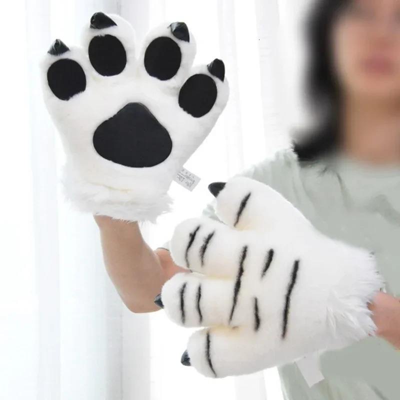 TigerPanda Paw Plush Gloves Striped Fluffy Animal Stuffed Toys Padded Hand Warmer Halloween Cosplay Costume Mitten 251021