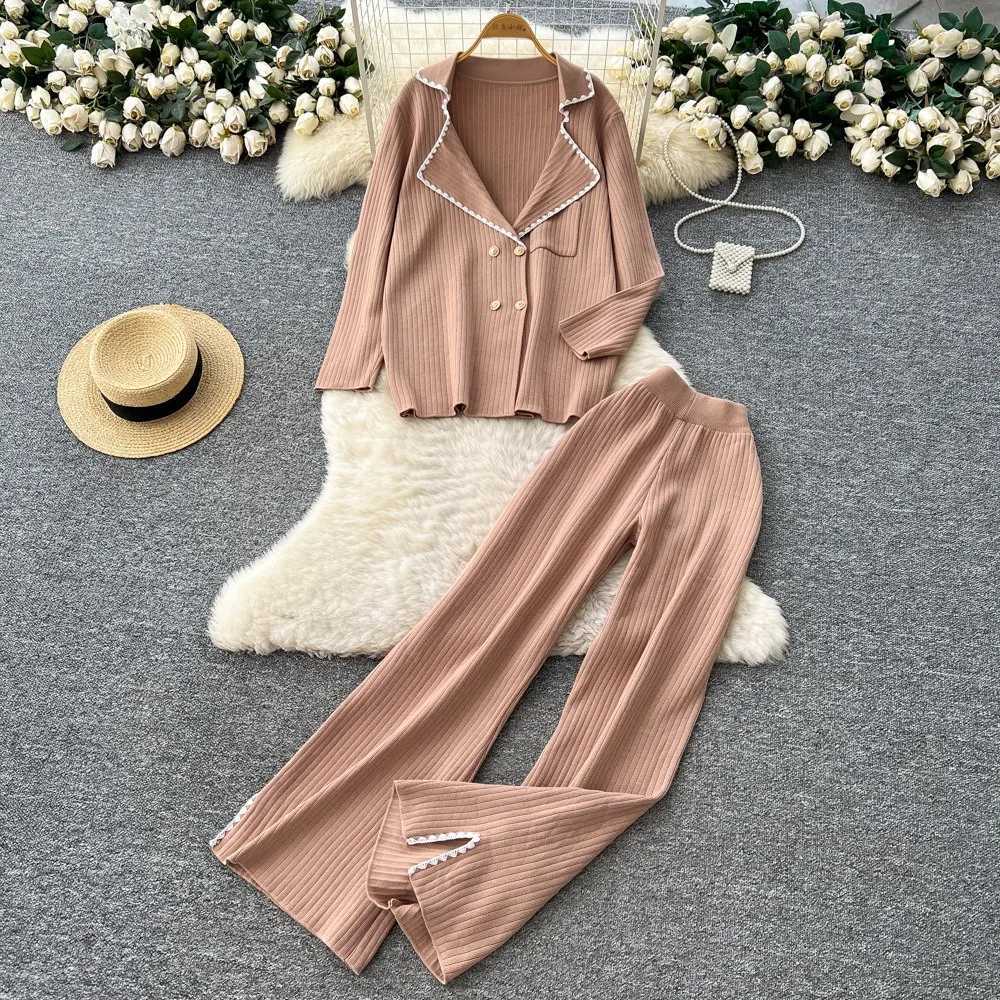 Pants Set Women Two Piece Sets Hooded Matching Sets Sweatshirts Long Pants High Waist Knitted Splice Y2k Casual Jogger 2025T251022