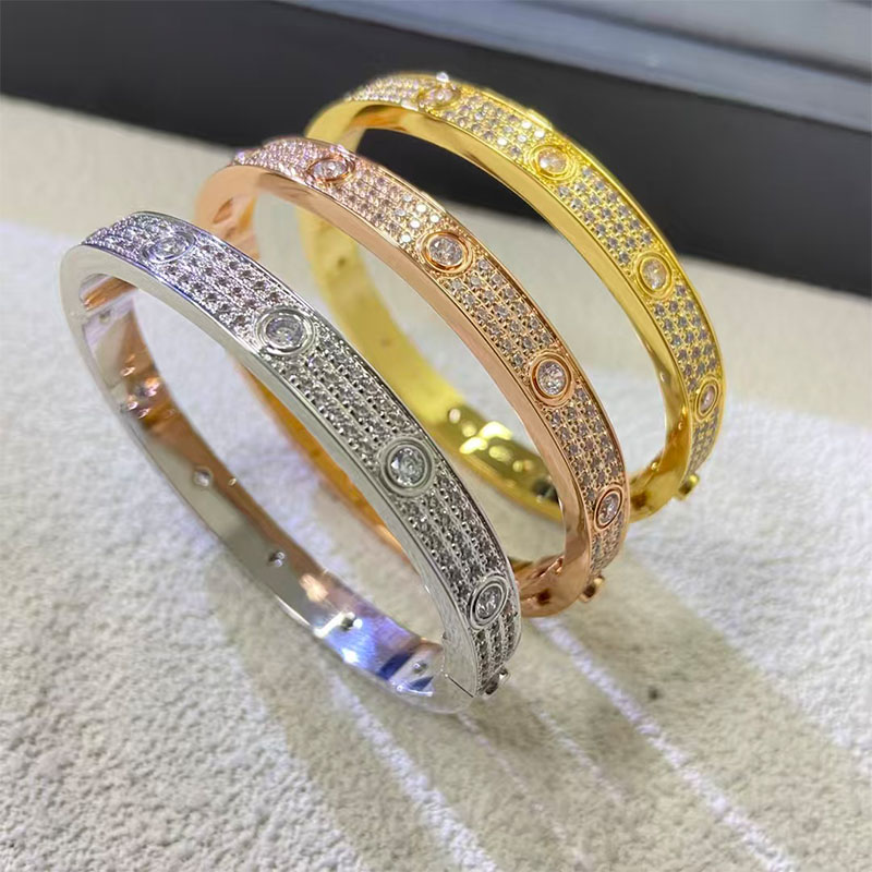 Luxury brand Love Bracelet Classic Three Row Diamond Buckle Bracelet 18k Gold Bracelet Designer High Quality Stainless Steel Jewelry Christmas Gift