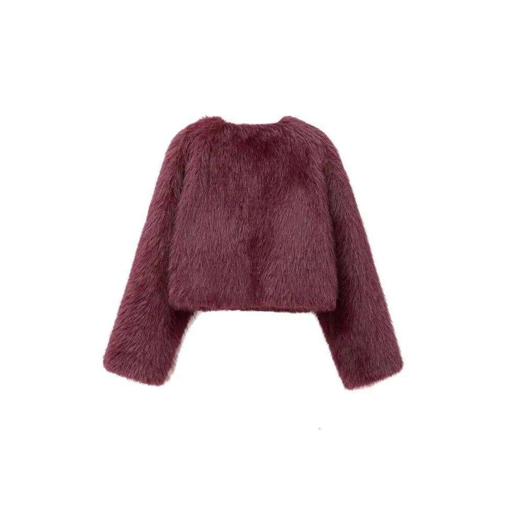 Women's Thick Warm Faux Fur Cropped Jacket, O Neck, Long Sleeve, Female Outerwear, Chic Tops, Fashion