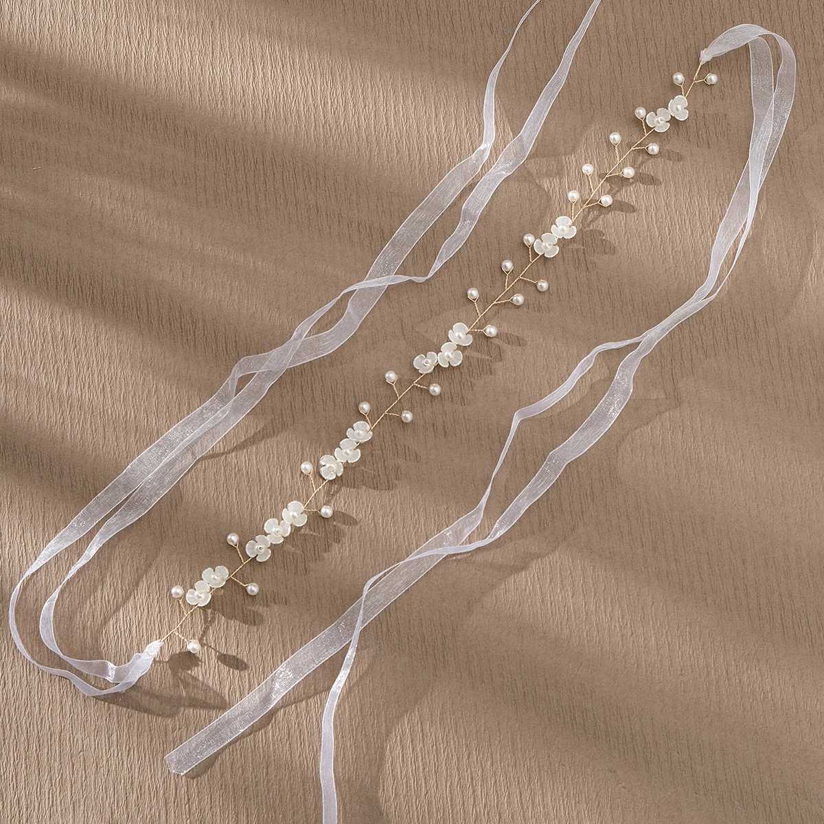 Gold Pearl Flower Hairband Fashion White Acrylic Handmade Beaded Headband Princess Prom Party headdress Costume Accessories V251022