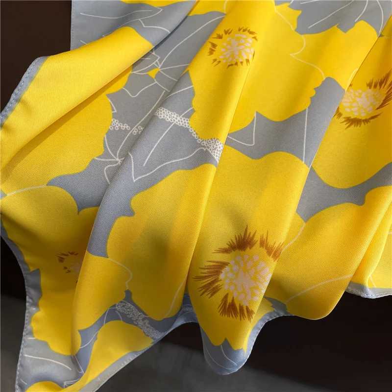 2024 New Silk Scarf Flower Color Matching Scarf Twill Silk Square Scarf 90cm Travel Sunscreen Shawl Headscarf Female J251118
