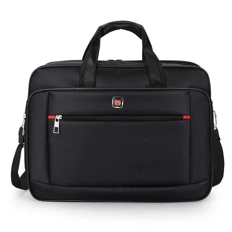 Multifunctional Black Business Briefcase with Red Accents Large Capacity Laptop Bag for Mens Office and Travel Use W251022