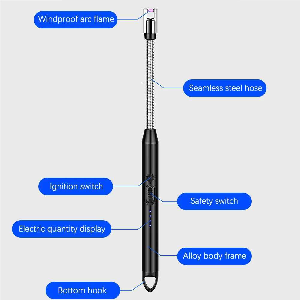 USB Windproof BBQ Lighter 360 Electric Arc Flameless Plasma Ignition Long Kitchen Lighters Gas Lighter for Candle Gas Stove C251022