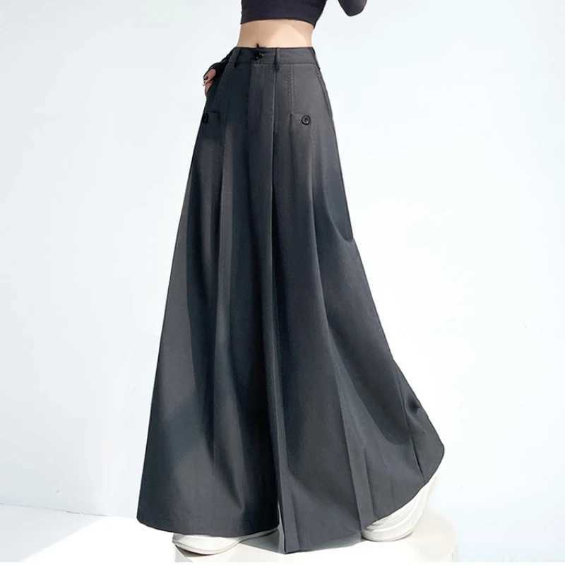 2025 New Autumn Vintage Grey High Waist Wide Leg Pants for Women High Waist Straight Casual Loose Full Length Trousers FemaleT251022