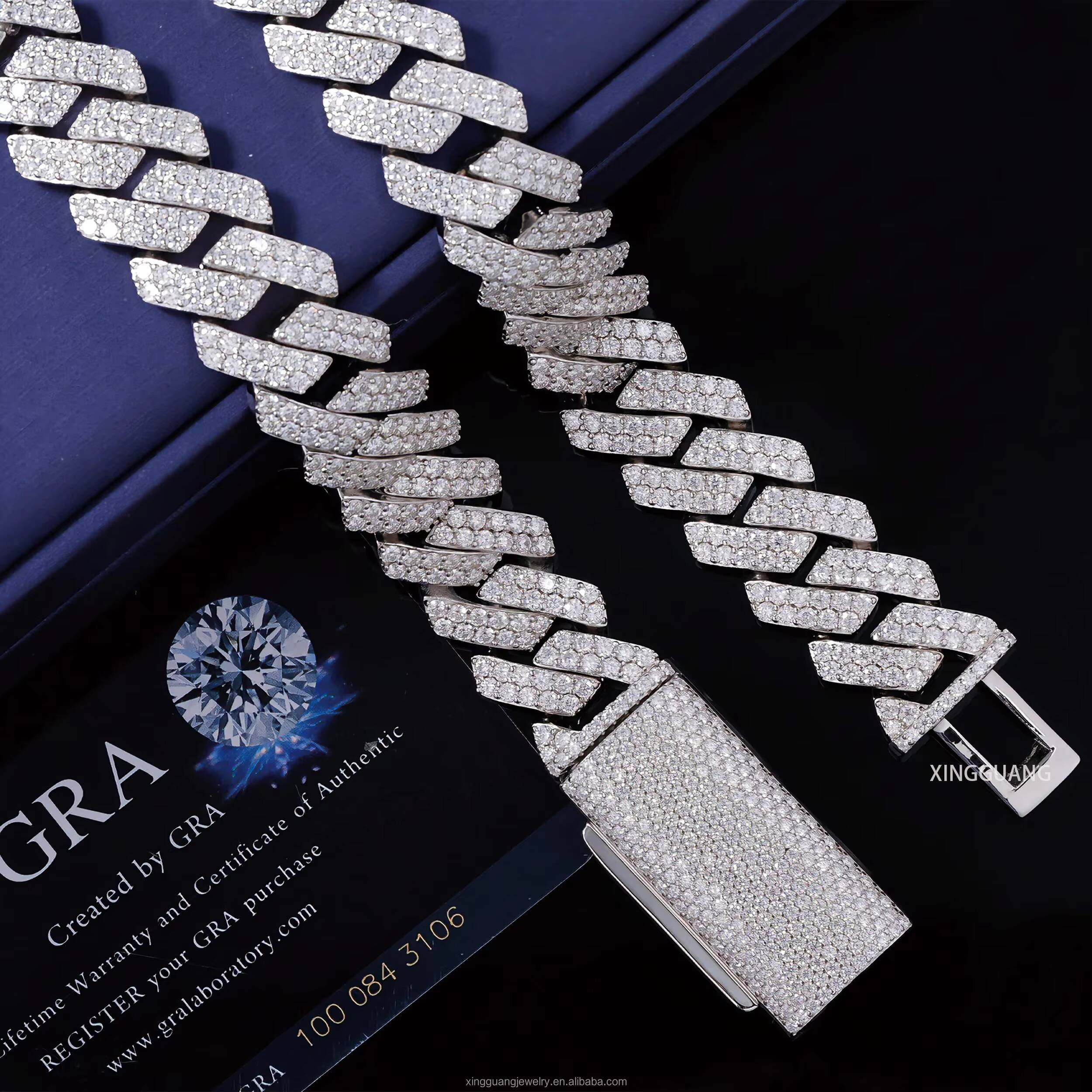 Hip Hop Jewelry 17mm Pass the Diamond Tester VVS Moissanite Men Necklace Bling Cuban Lidynamic Chain for Mens Women