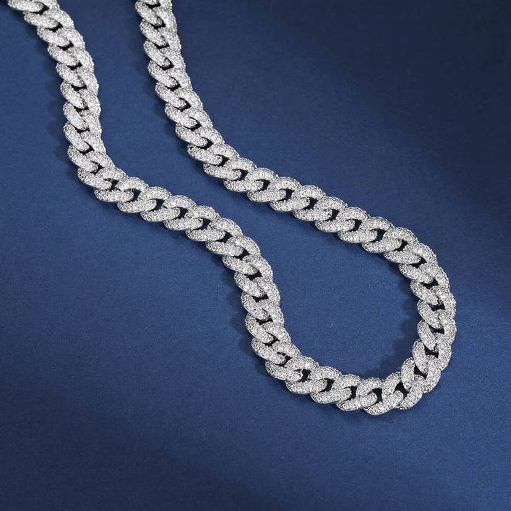 18mm Cuban Link Chain with Moissanite Diamond Handcrafted in Sterling Silver Jewelry
