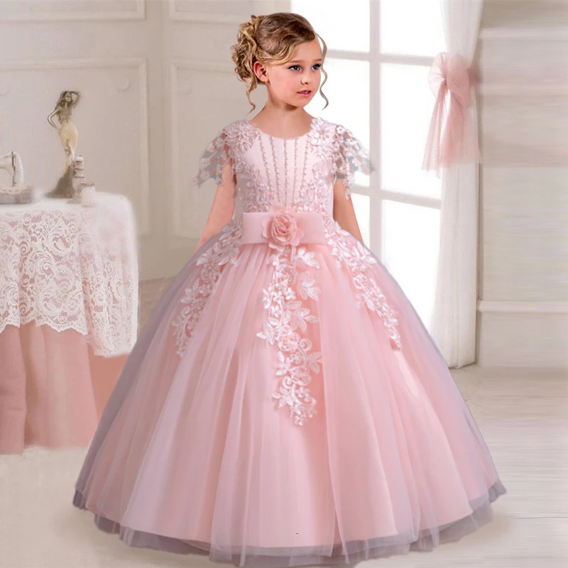 2025 Elegant Girl Wedding Dress Embroidered Mesh Princess Dress 412 Year Old Girl Graduation Party Prom Evening Dress 251021