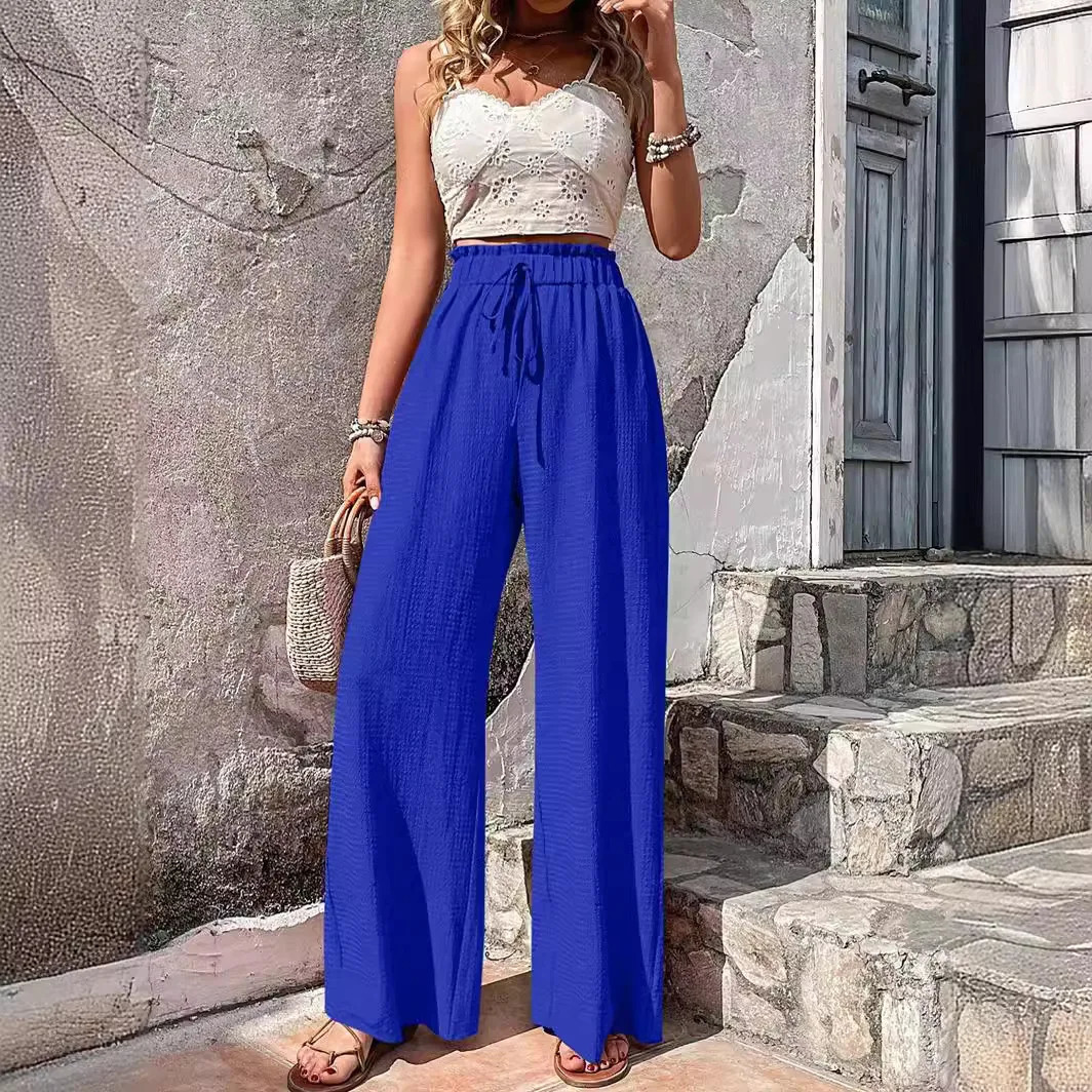 Women High Elastic Waist Wide Leg Pants Summer Casual Female Sand Beachwear Full Loose Trousers YLX333 251022