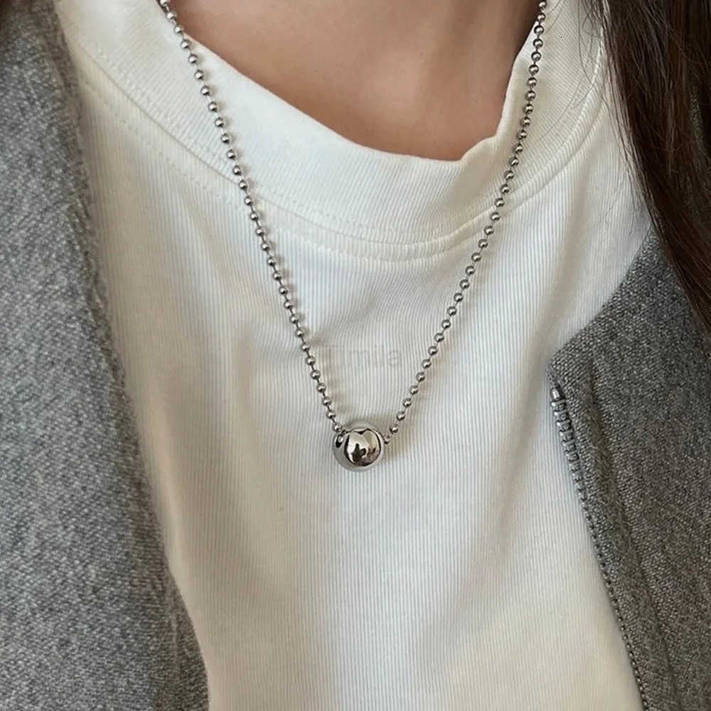 Personality Design Silver Color Stainless Steel Beaded Ball Pendant Necklace for Women Double Layer Hip Hop Rock Chokers Jewelry U251022