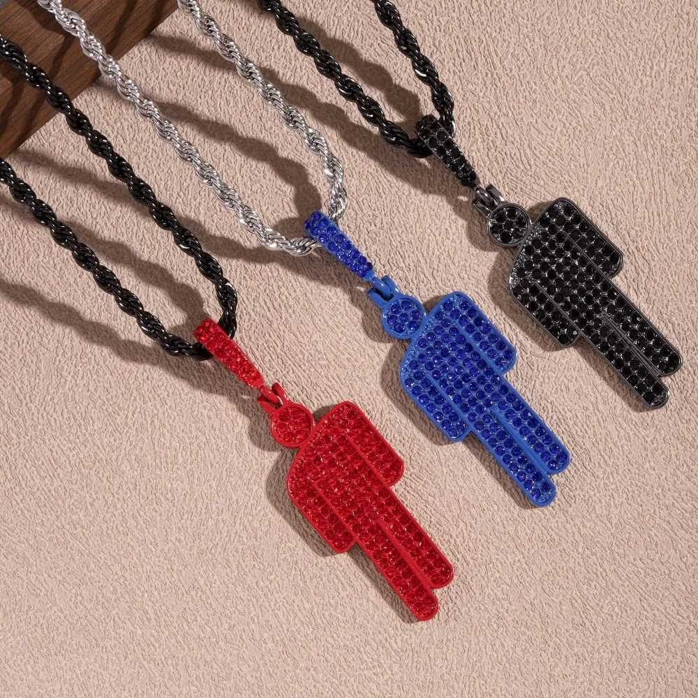 Fashionable Luxury Cartoon OffCenter Rhinestone Pendant Necklace Trendy Hip Hop Unisex Pendants Gemstone Lock Chain V251022