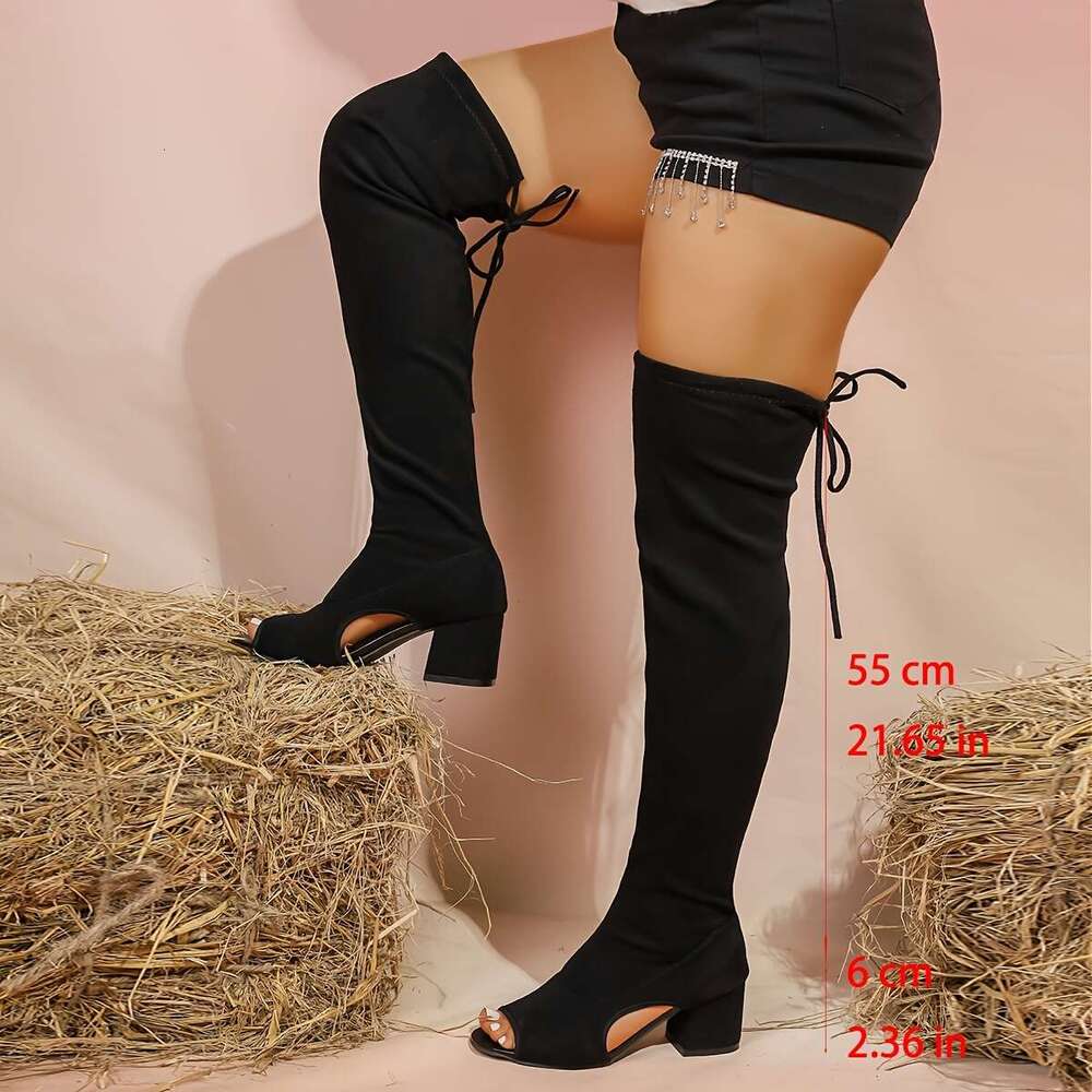 Stretch Boots With Chunky Heel, Peep Toe, And Heel Sandals For Casual Style, Hand Wash Or