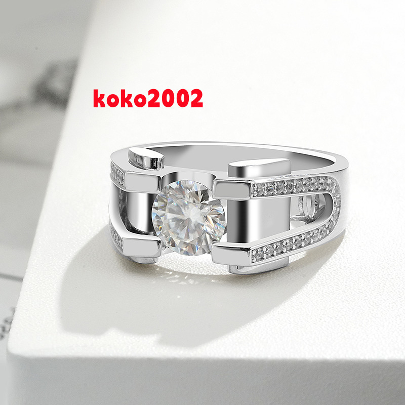 White Gold S925 Silver Rings DVVS1 Moissanite 1CT 2CT Round Shape Moissanite Stones Men Silver 925 Ring