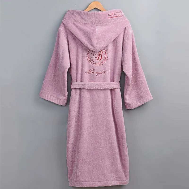 Winter Thick Robe Men Women Toweling Terry Hooded Robe Embroidery Cotton Bathrobe Soft Ventilation Sleeprobe Casual Warmhomewear C251022