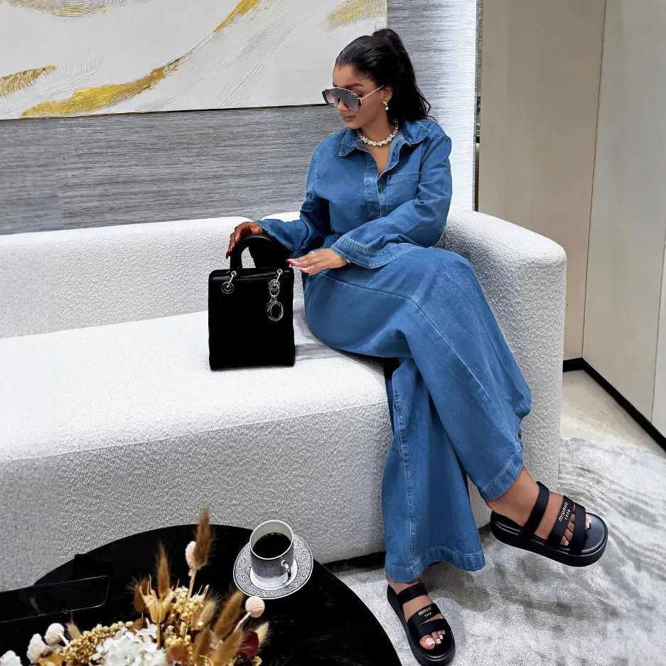 Denim Pant Set Women Two Piece Sets Matching Sets Streetwear Casual Loose Shirt Wide Leg Long Pants High Waist Y2k Mom JeansT251022