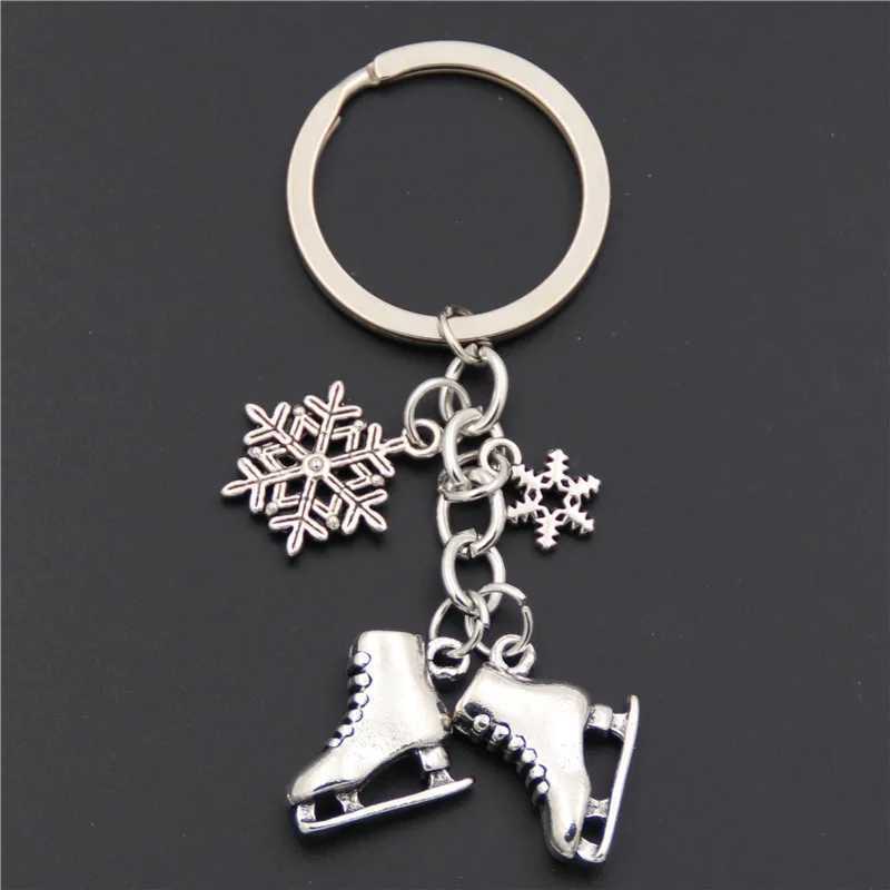 1pc Silver Color Skates Snowflake Pendant Key Ring Skating Key Chain Keychain Jewelry For Winter Gift J251121