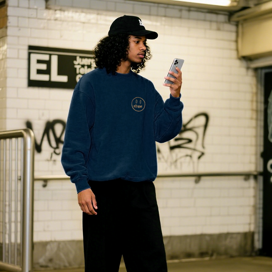 Drew House Smiley Face Embroidered Waffle Justin Bieber Sweatshirts