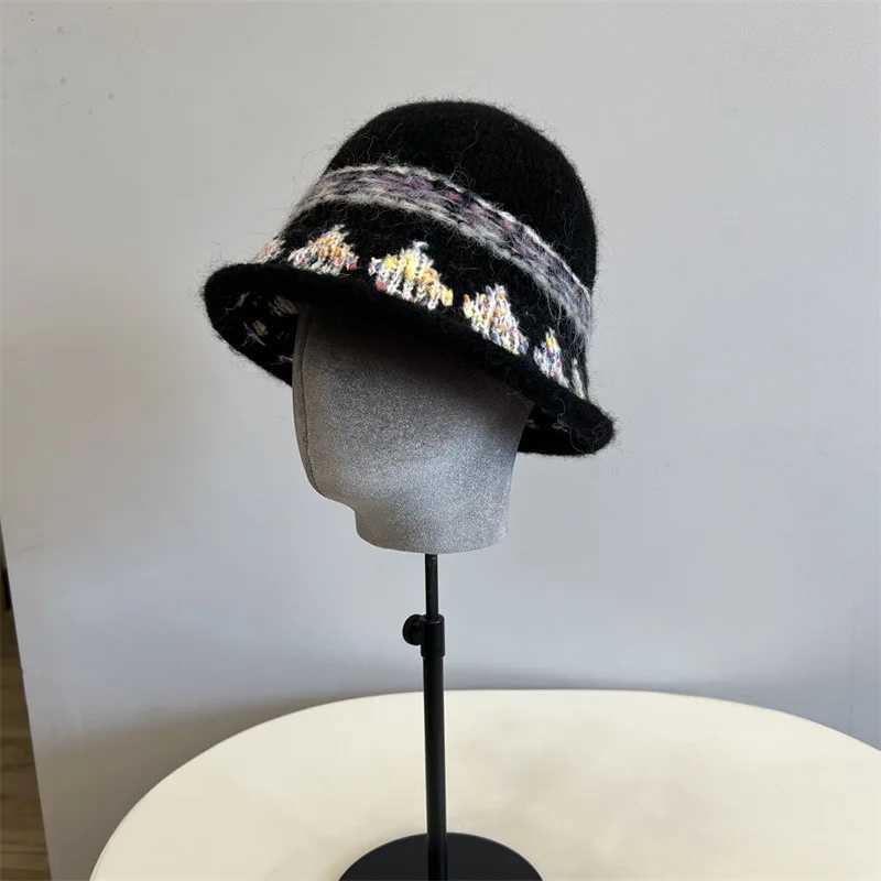 Korean Version Trendy Jacquard Knitted Bucket Hat Women Sweet Preppy style RolledBrim Beanie Female Autumn Winter J251022